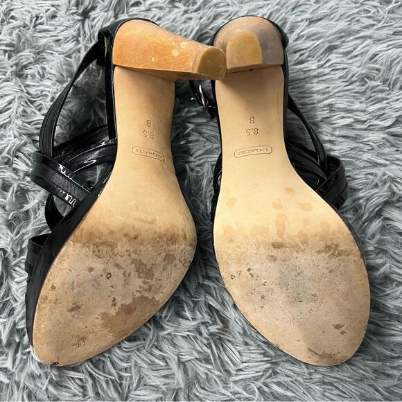 Coach Black Open Toe Heels Size 8.5 - Picture 6 of 10